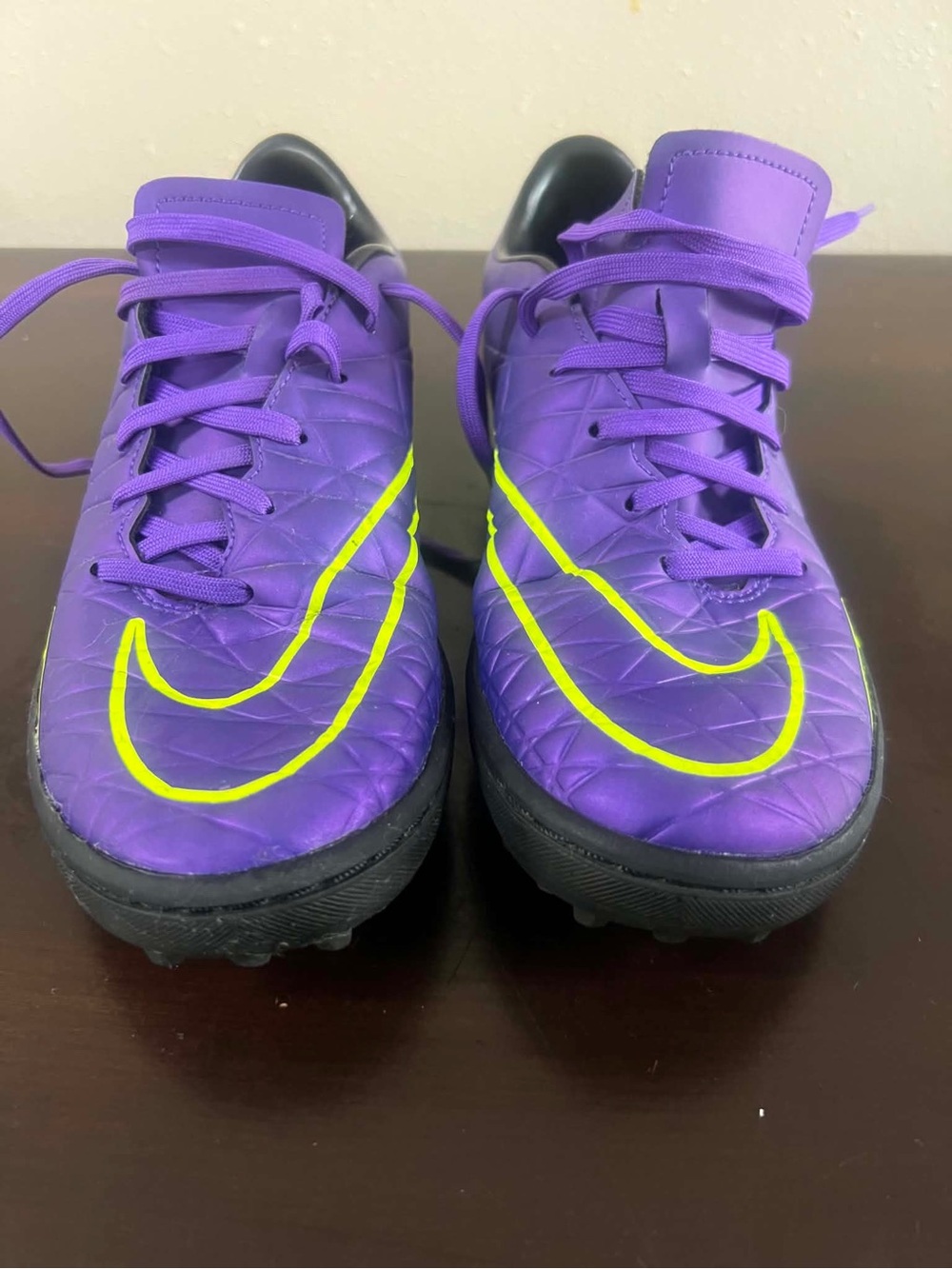 Nike Kids Purple Soccer Sneakers with Neon Yellow Swoosh